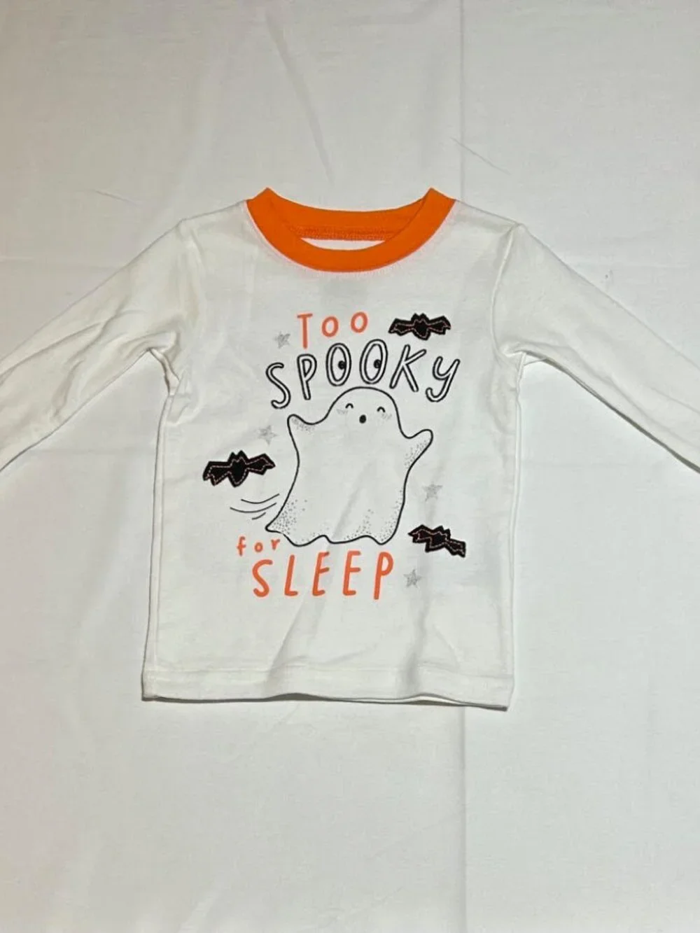 Carter's Girls Halloween Orange White Spooky For Sleep Ghost Pajama Set NWT